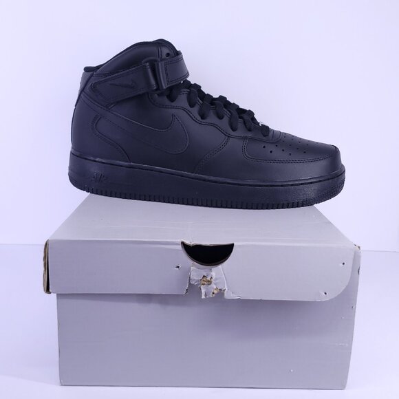 Nike Air Force 1 Mid '07 Black Leather Sneakers Size 11 CW2289-001 - Picture 16 of 16